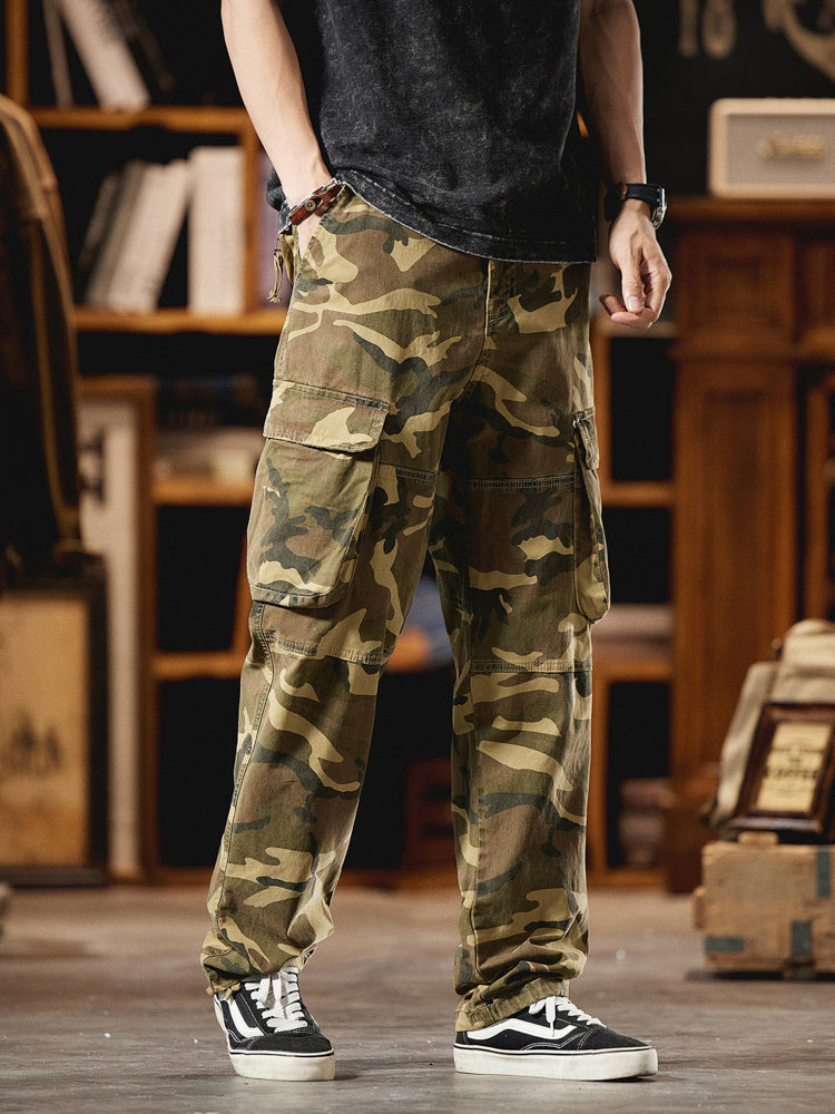 Pantalones Cargo Camuflaje Inspirados en el Estilo Vintage Americano para Hombre