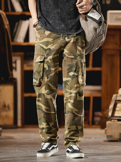 Pantalones Cargo Camuflaje Inspirados en el Estilo Vintage Americano para Hombre