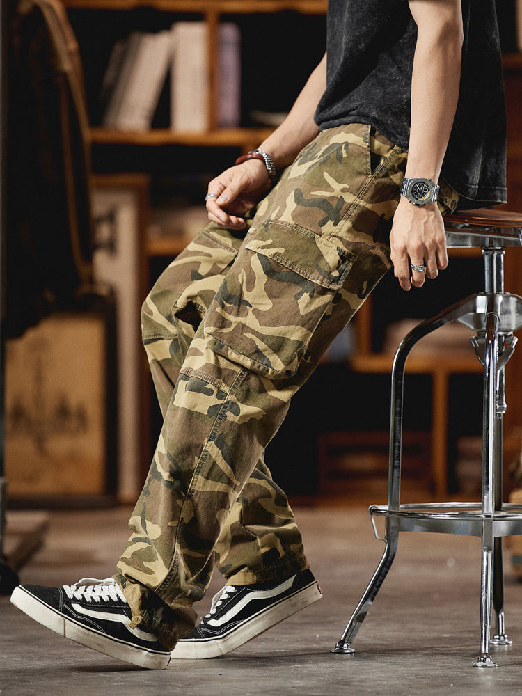 Pantalones Cargo Camuflaje Inspirados en el Estilo Vintage Americano para Hombre