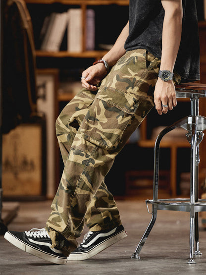 Pantalones Cargo Camuflaje Inspirados en el Estilo Vintage Americano para Hombre