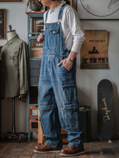 Salopette in denim da uomo con tasche cargo
