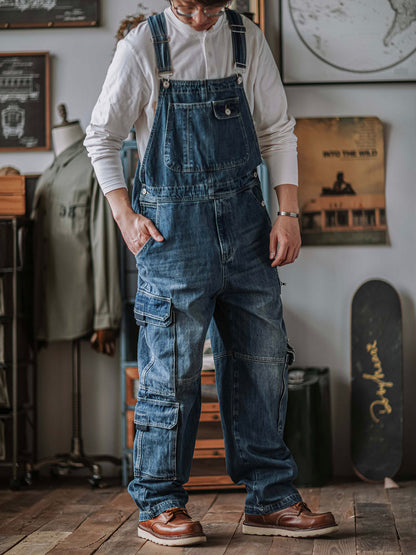 Salopette in denim da uomo con tasche cargo