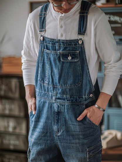 Salopette in denim da uomo con tasche cargo