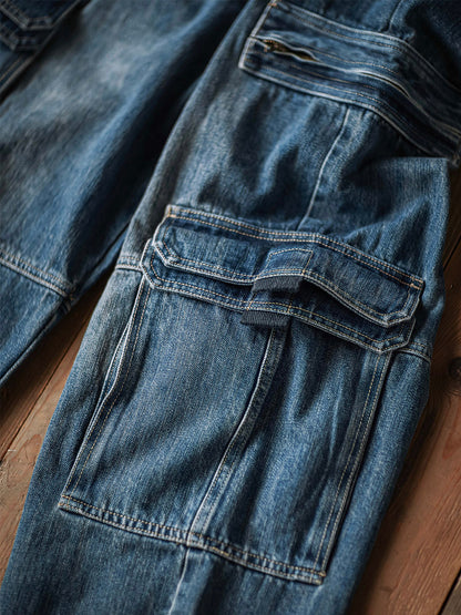 Salopette in denim da uomo con tasche cargo