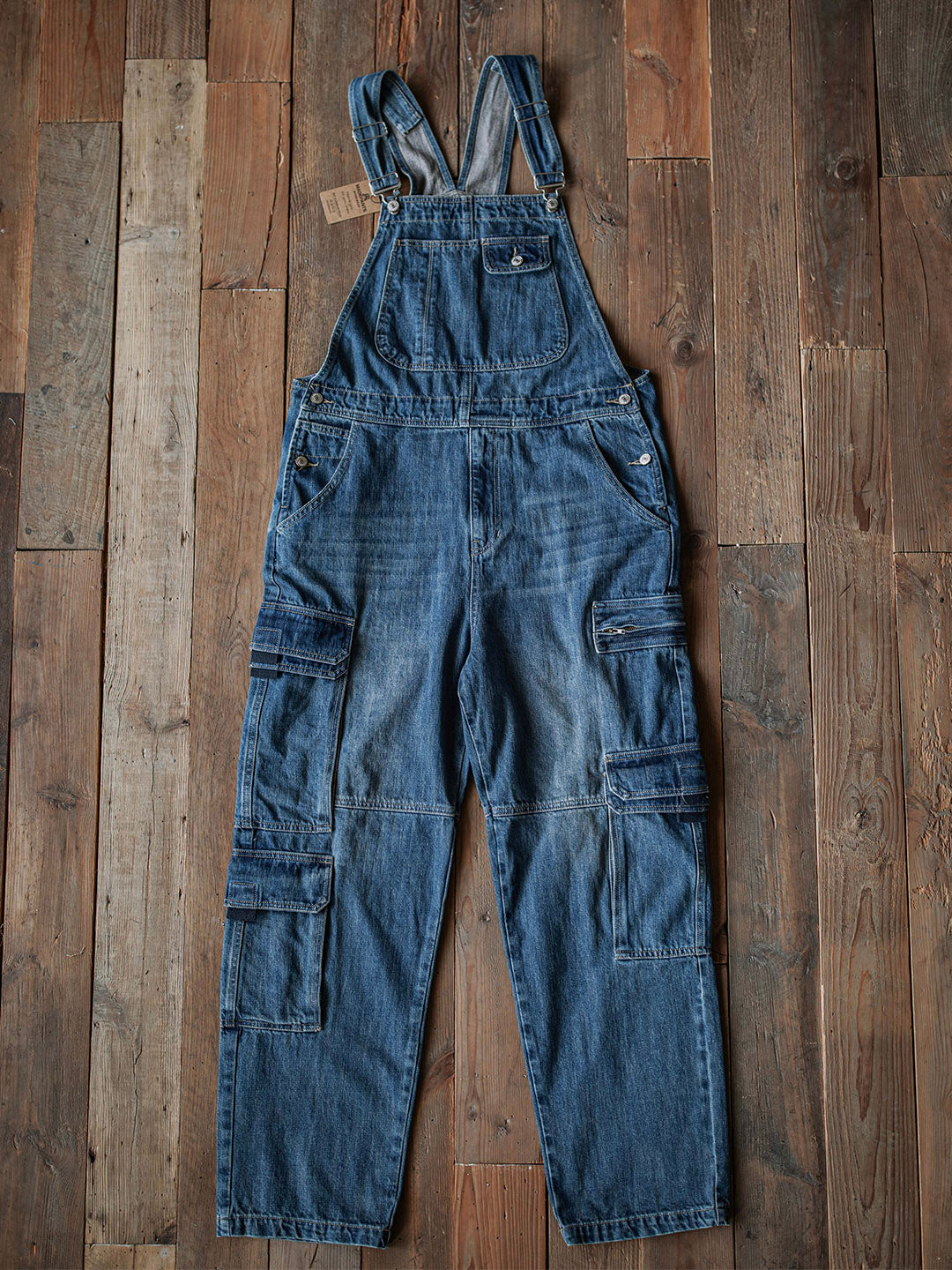 Salopette in denim da uomo con tasche cargo