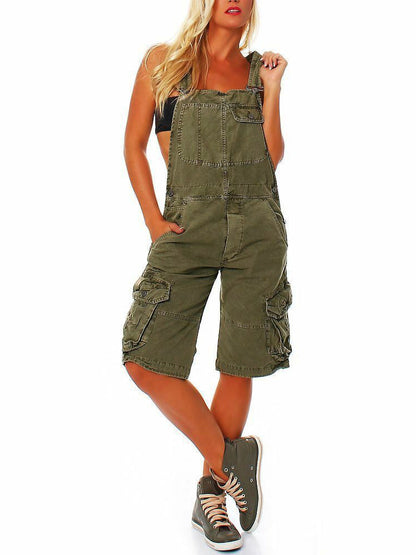 Damen Kurze Latzhose mit Cargotaschen