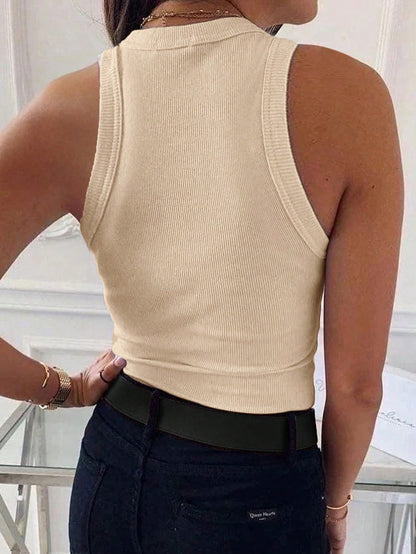 Camiseta de Tirantes Acanalada de Corte Entallado para Mujer