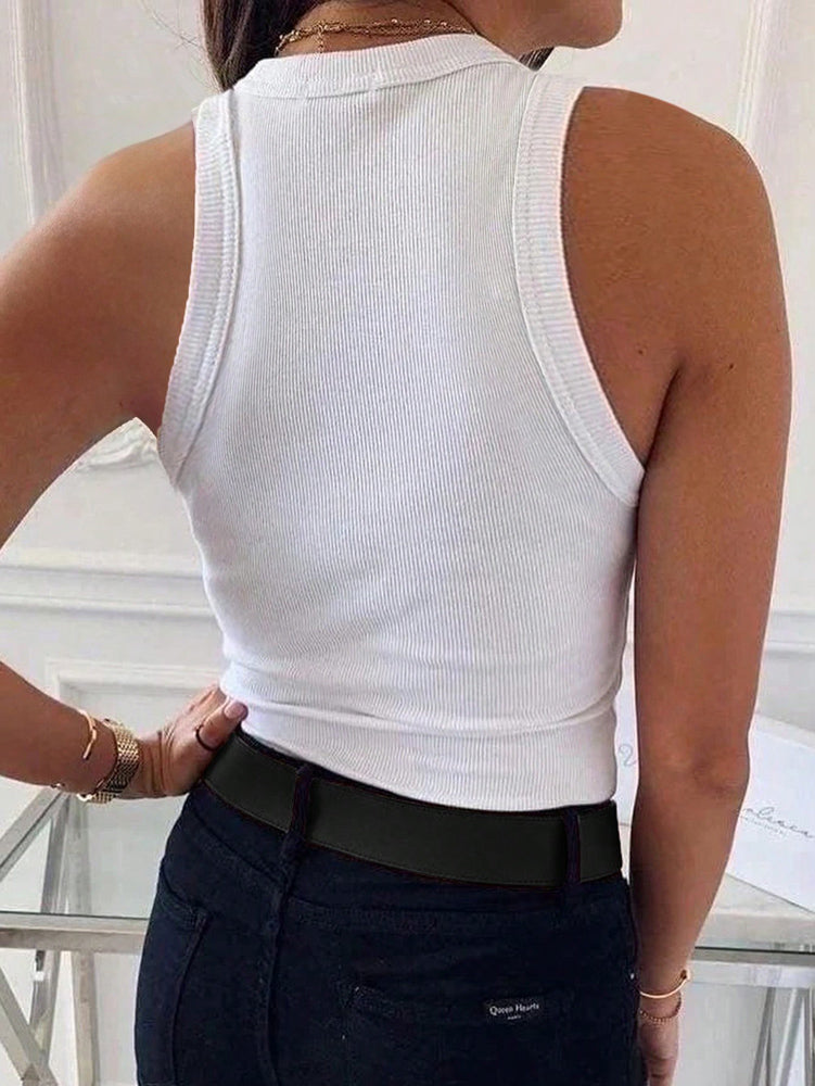 Camiseta de Tirantes Acanalada de Corte Entallado para Mujer