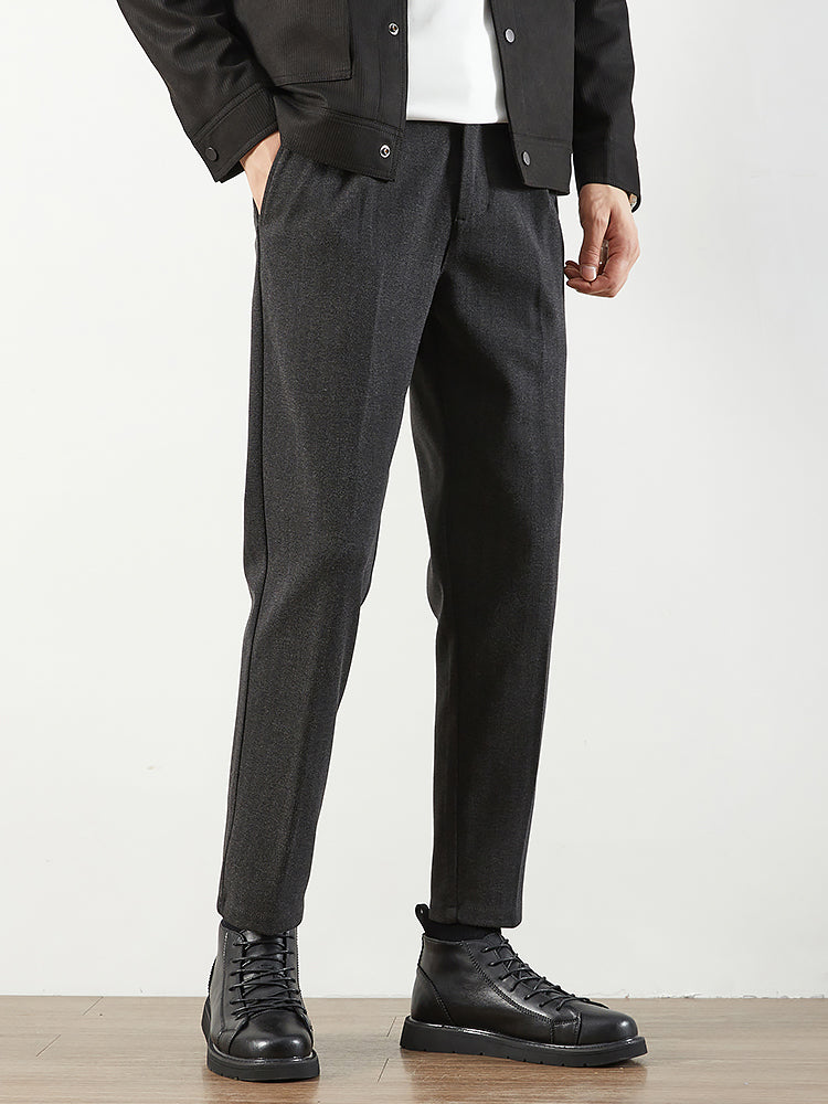 Herren‑Eleganter Woll‑Optik‑Anzugshose, Gerader Cropped‑Schnitt