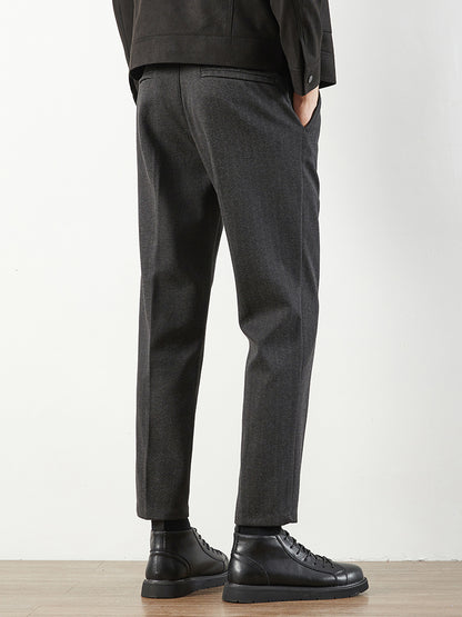 Herren‑Eleganter Woll‑Optik‑Anzugshose, Gerader Cropped‑Schnitt