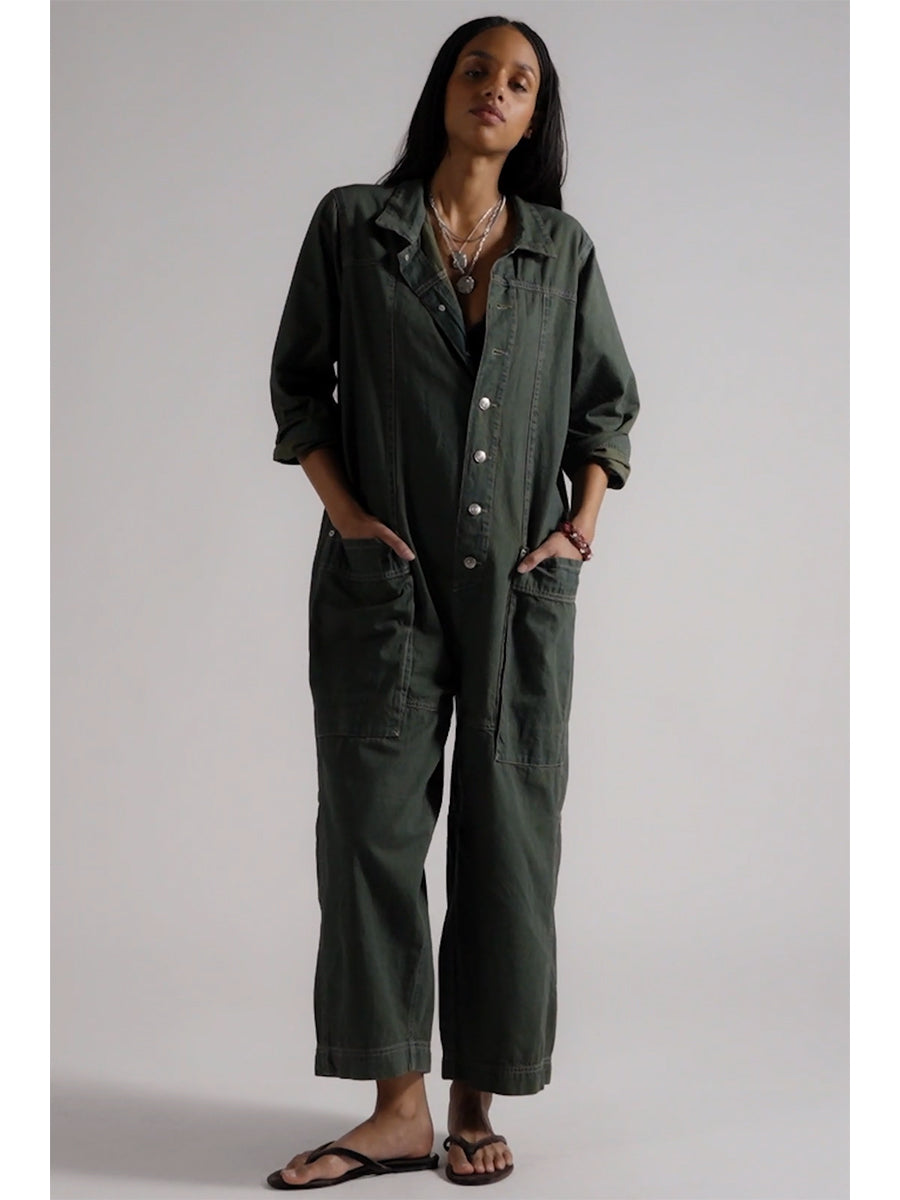 Women's Utility Wide Leg Denim Jumpsuit