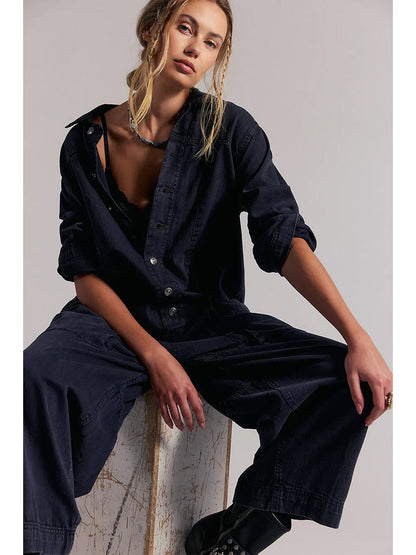 Women's Utility Wide Leg Denim Jumpsuit