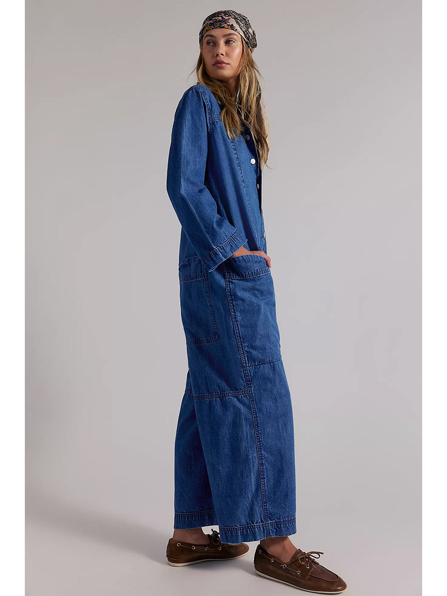 Women's Utility Wide Leg Denim Jumpsuit