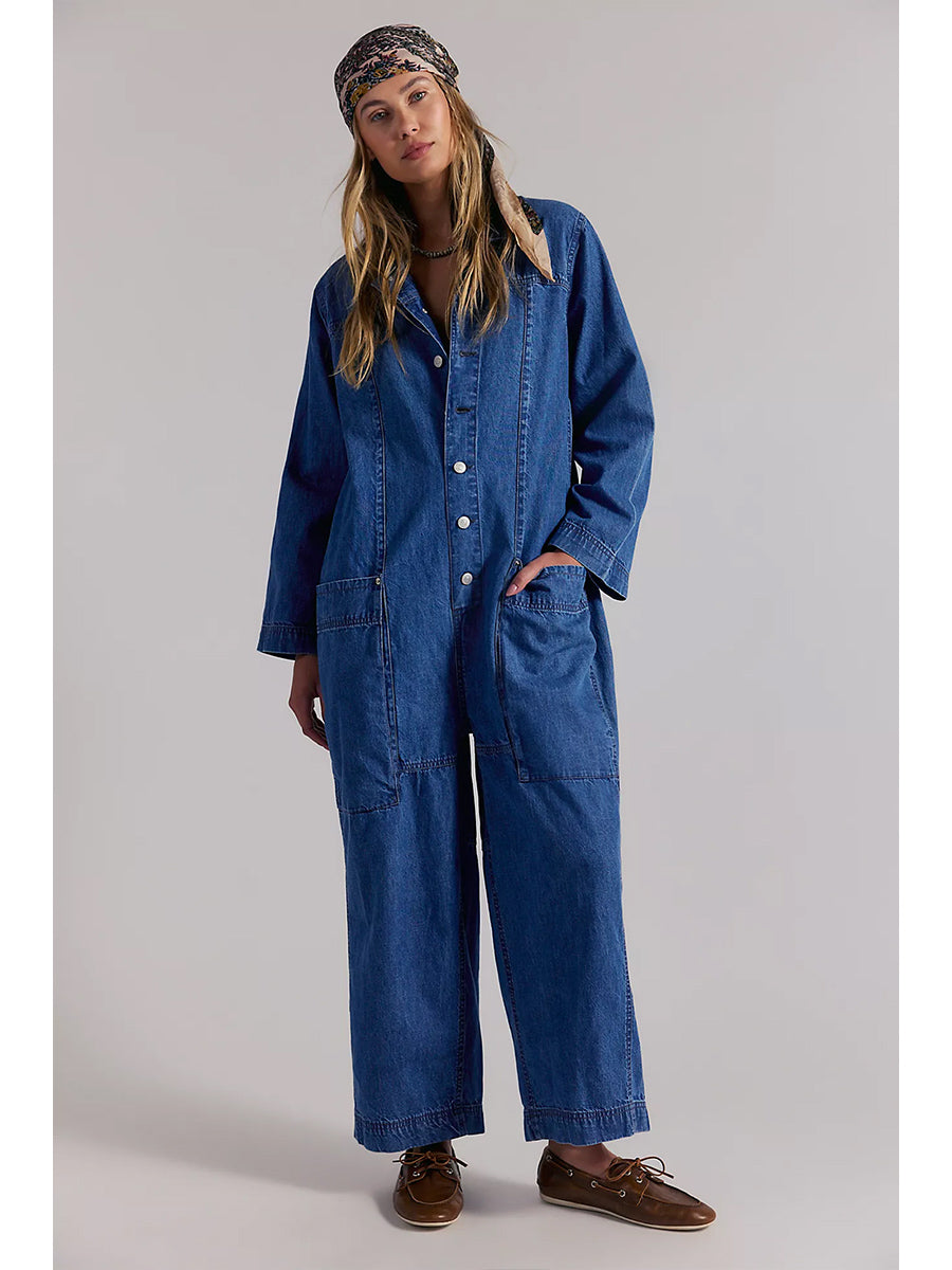 Women's Utility Wide Leg Denim Jumpsuit