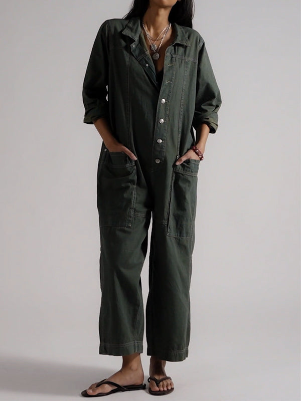 Damen-Jumpsuit aus Denim mit weitem Bein