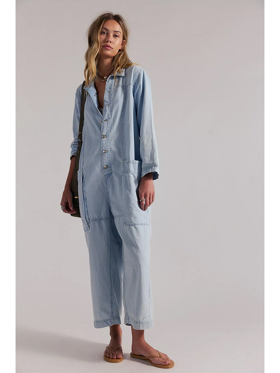 Women's Utility Wide Leg Denim Jumpsuit