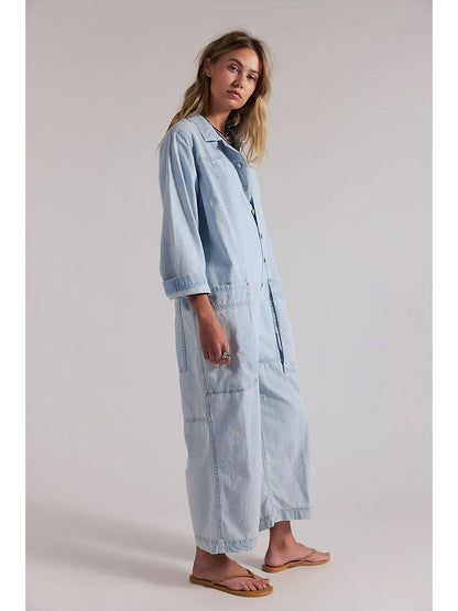 Women's Utility Wide Leg Denim Jumpsuit