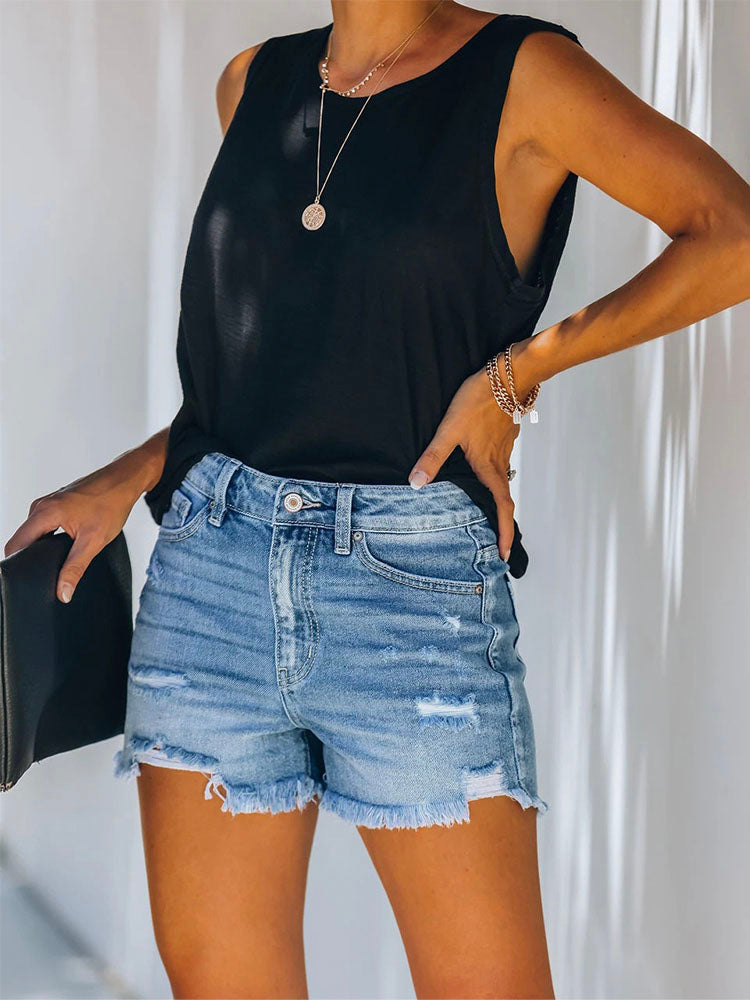 Distressed Jeansshorts mit ausgefranstem Saum