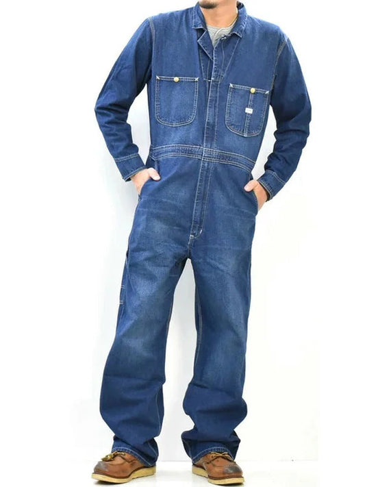 Langärmliger Denim-Overall für Herren mit entspannter Passform