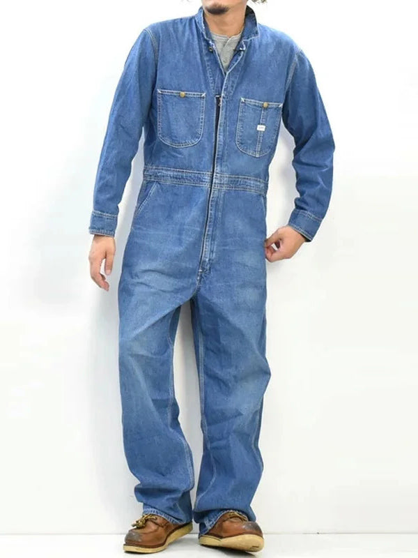 Langärmliger Denim-Overall für Herren mit entspannter Passform