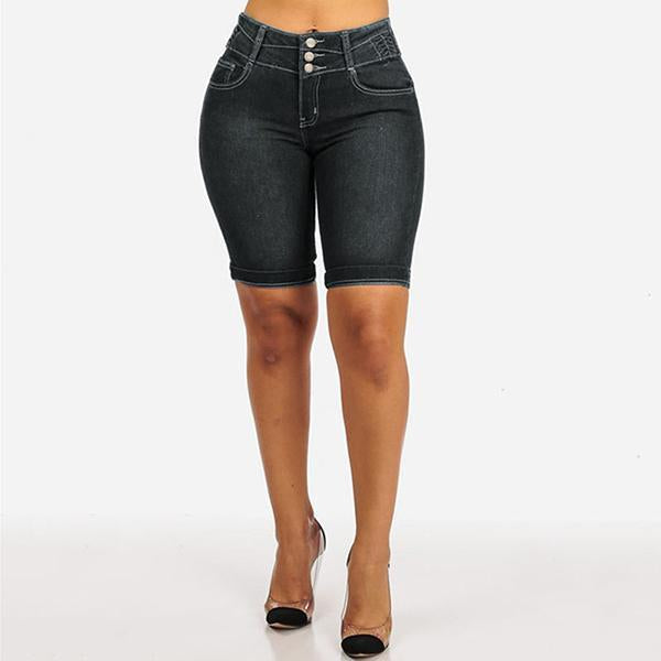 Bermuda-Denim-Shorts für Damen mit 3 Knöpfen